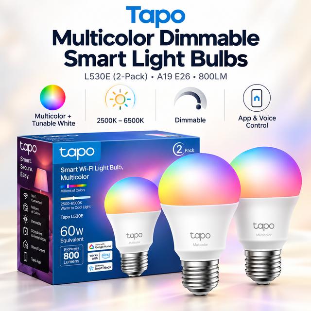 لمبات TP-Link Tapo L530E الذكية الملونة المتصلة بالواي فاي — عبوة من قطعتين