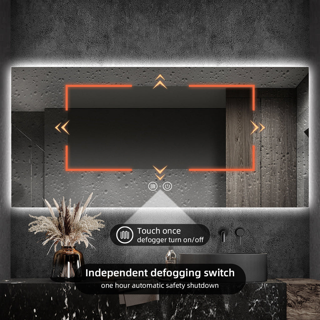 Nolsia infrared-sensor backlit mirror, manufacturer feature diagram 3; illustrative of this product family