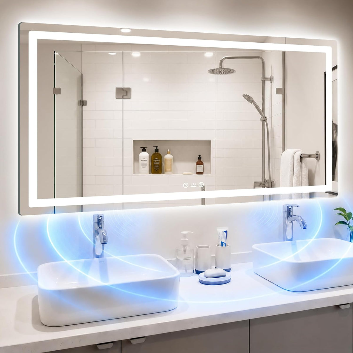 LAWADA 55×30 Smart LED Bathroom Mirror — Motion Sensor — authentic retail source photograph 1; commercial photo use needs approval