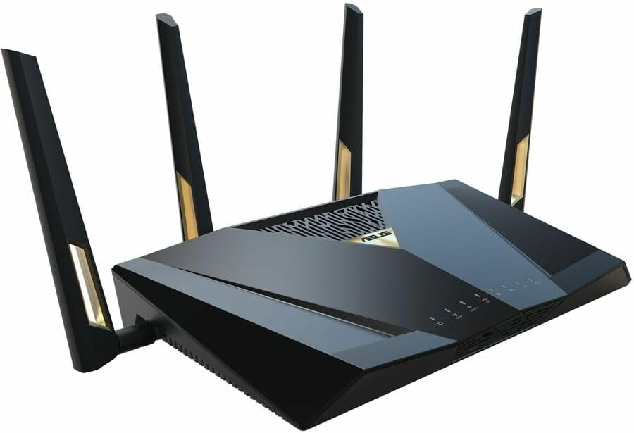 ASUS RT-BE88U router – angled view showing antennas