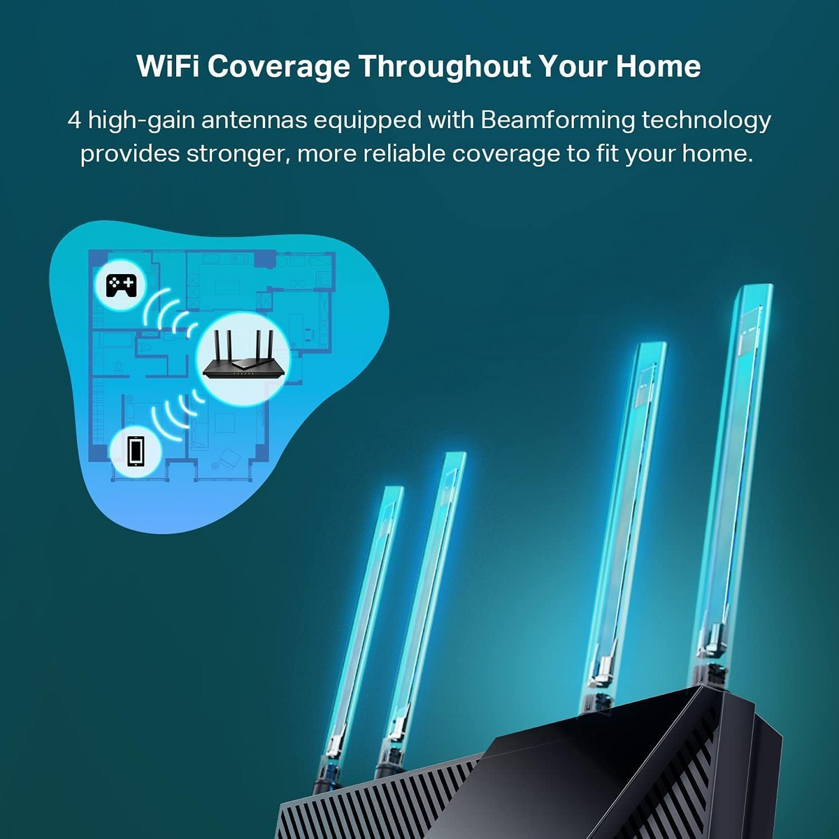 TP-Link Archer AX55 Beamforming and four antennas home coverage