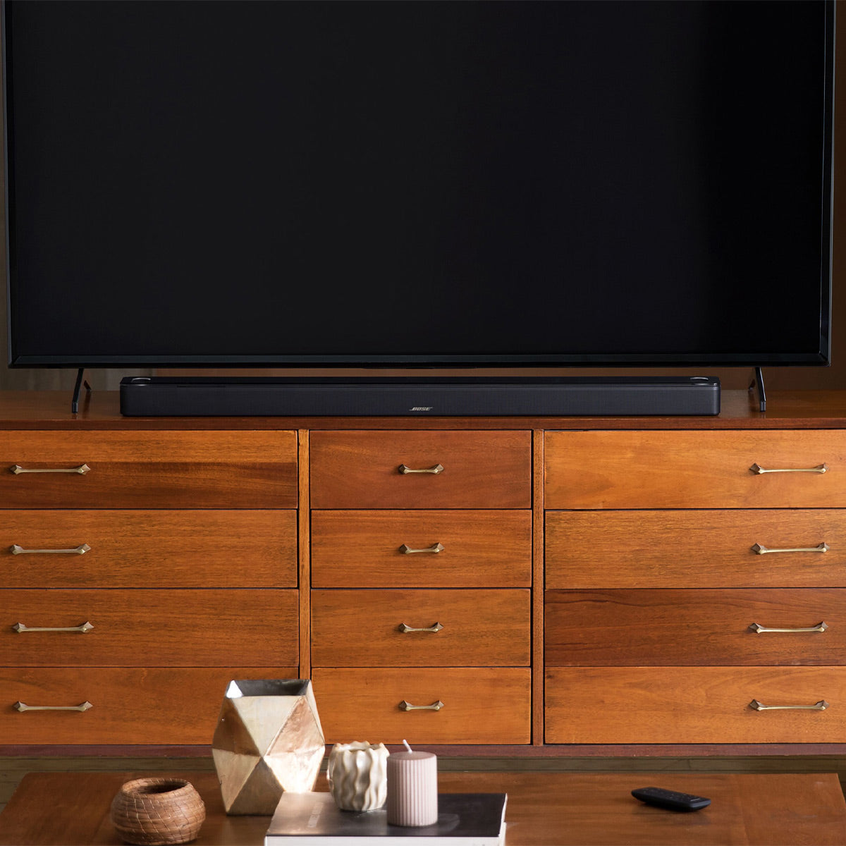 Bose Smart Ultra Soundbar black angled close view