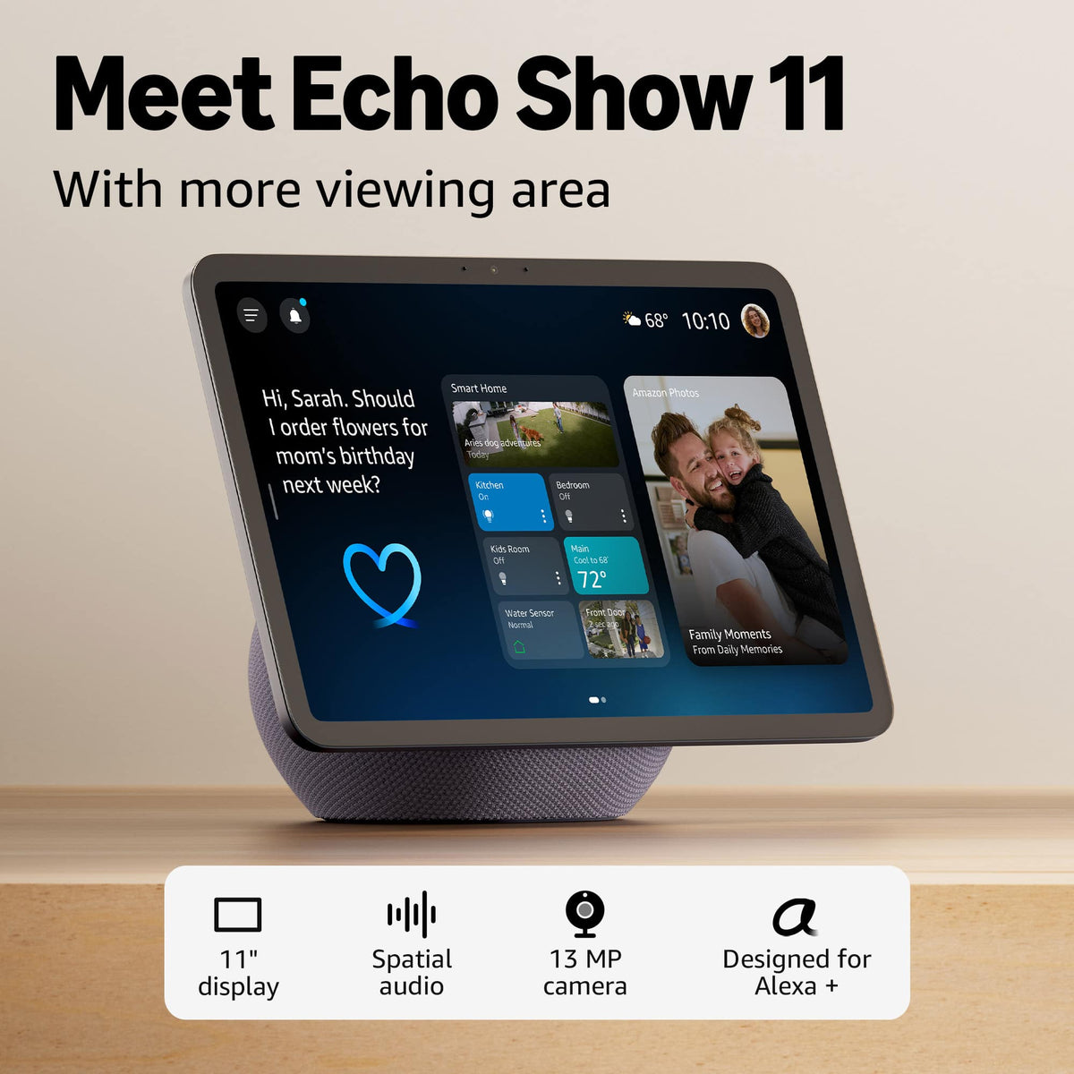 Amazon Echo Show 11 manufacturer features 11 inch full HD spatial sound 13 megapixel