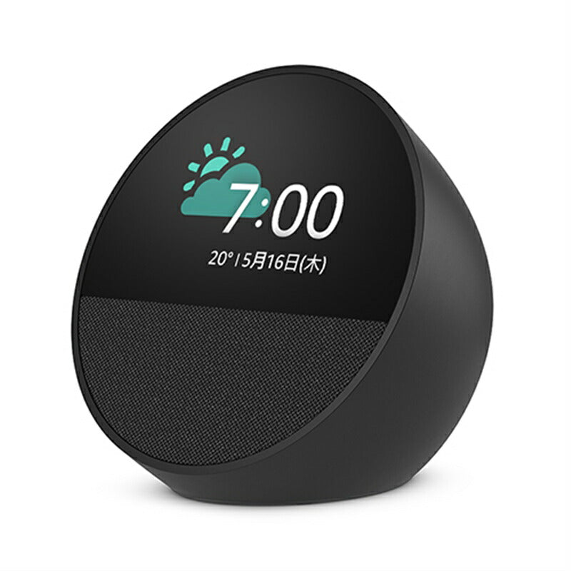 Amazon Echo Spot 2024 Black angled view with weather and clock