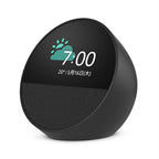 Amazon Echo Spot 2024 Black angled view with weather and clock