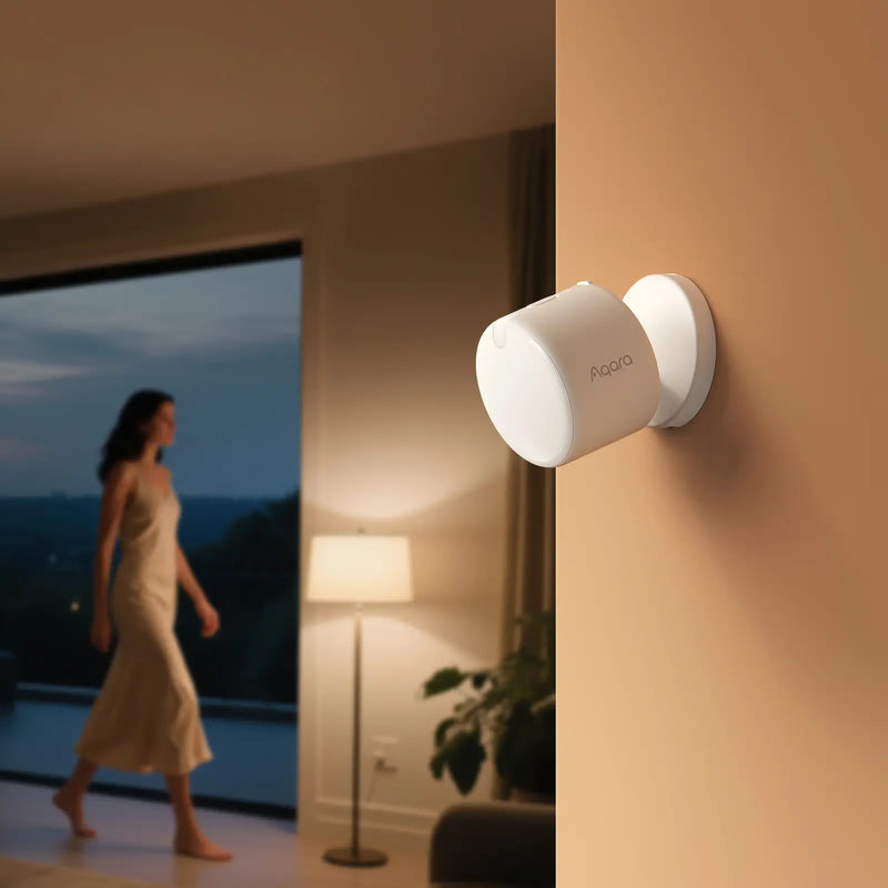 Aqara FP300 installed in a living room, official lifestyle photograph