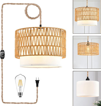 ZECOXOL Dimmable Rattan Pendant Light