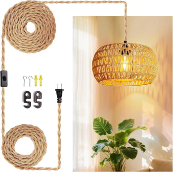 LUCORUSC Woven Rattan Pendant Light