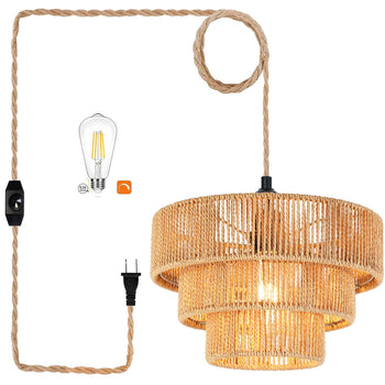 QIYIZM Dimmable Rattan Pendant Light
