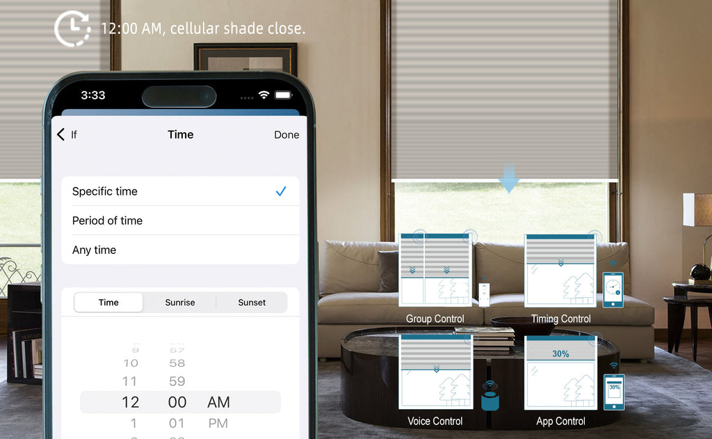 Nowa shade phone scheduling and automatic routines