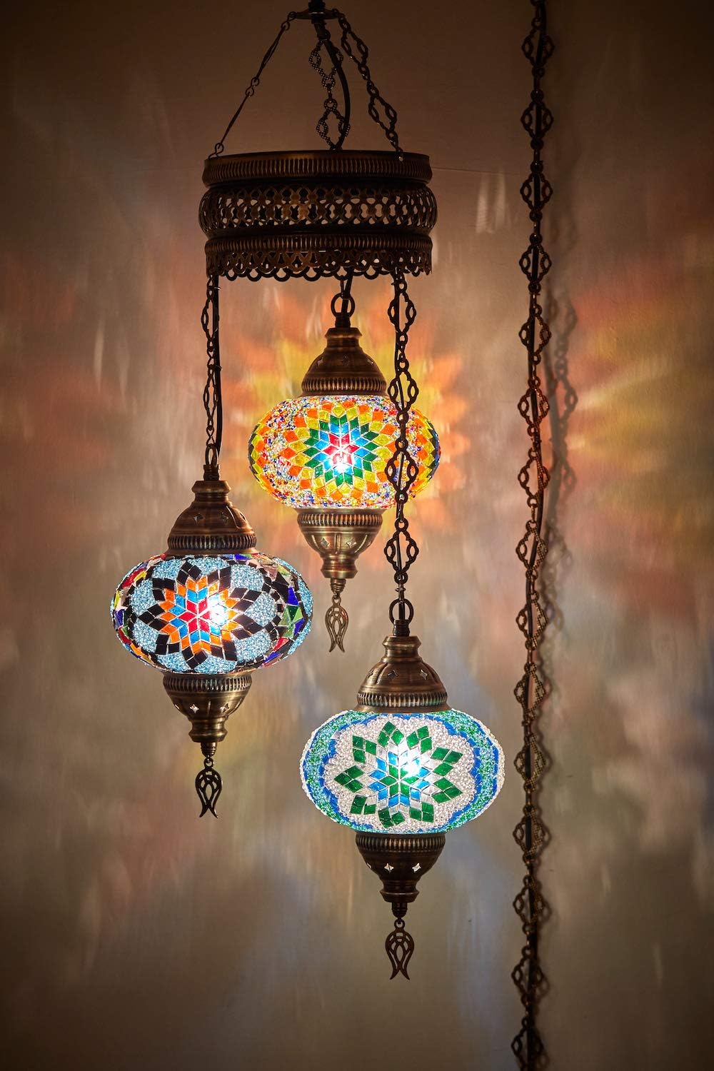 DEMMEX Custom Three-Globe Mosaic Pendant — model photograph 1