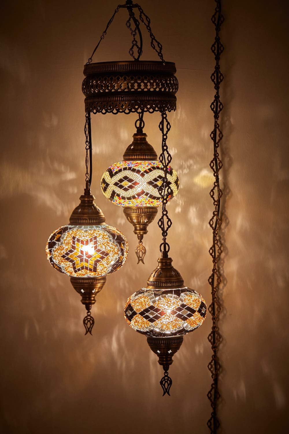 DEMMEX Custom Three-Globe Mosaic Pendant — model photograph 2