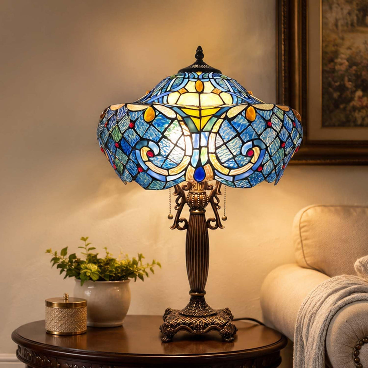 Bieye L10784 Blue Baroque Table Lamp — model photograph 2