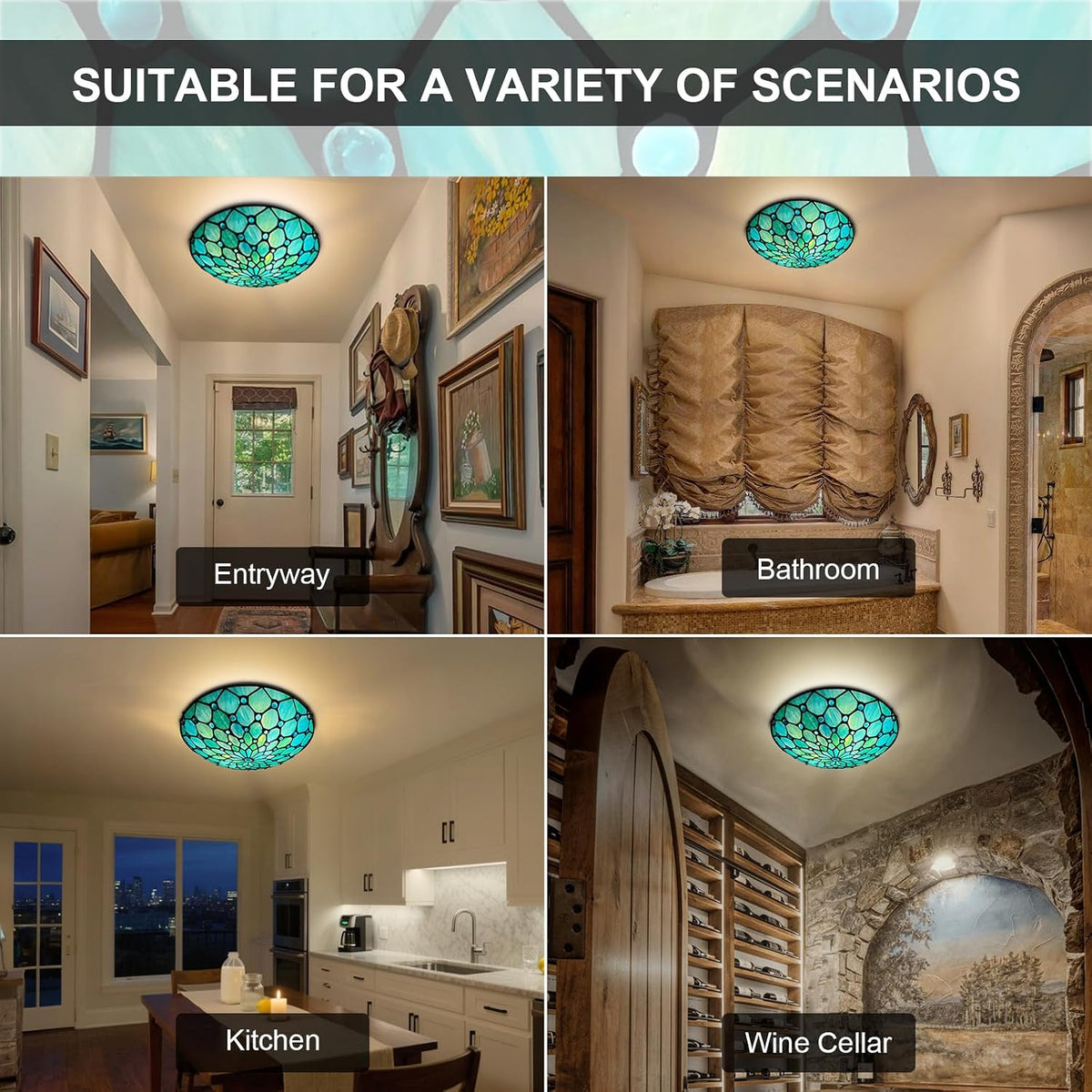 ARTZONE 12-inch Blue Tiffany Ceiling Light — model photograph 3