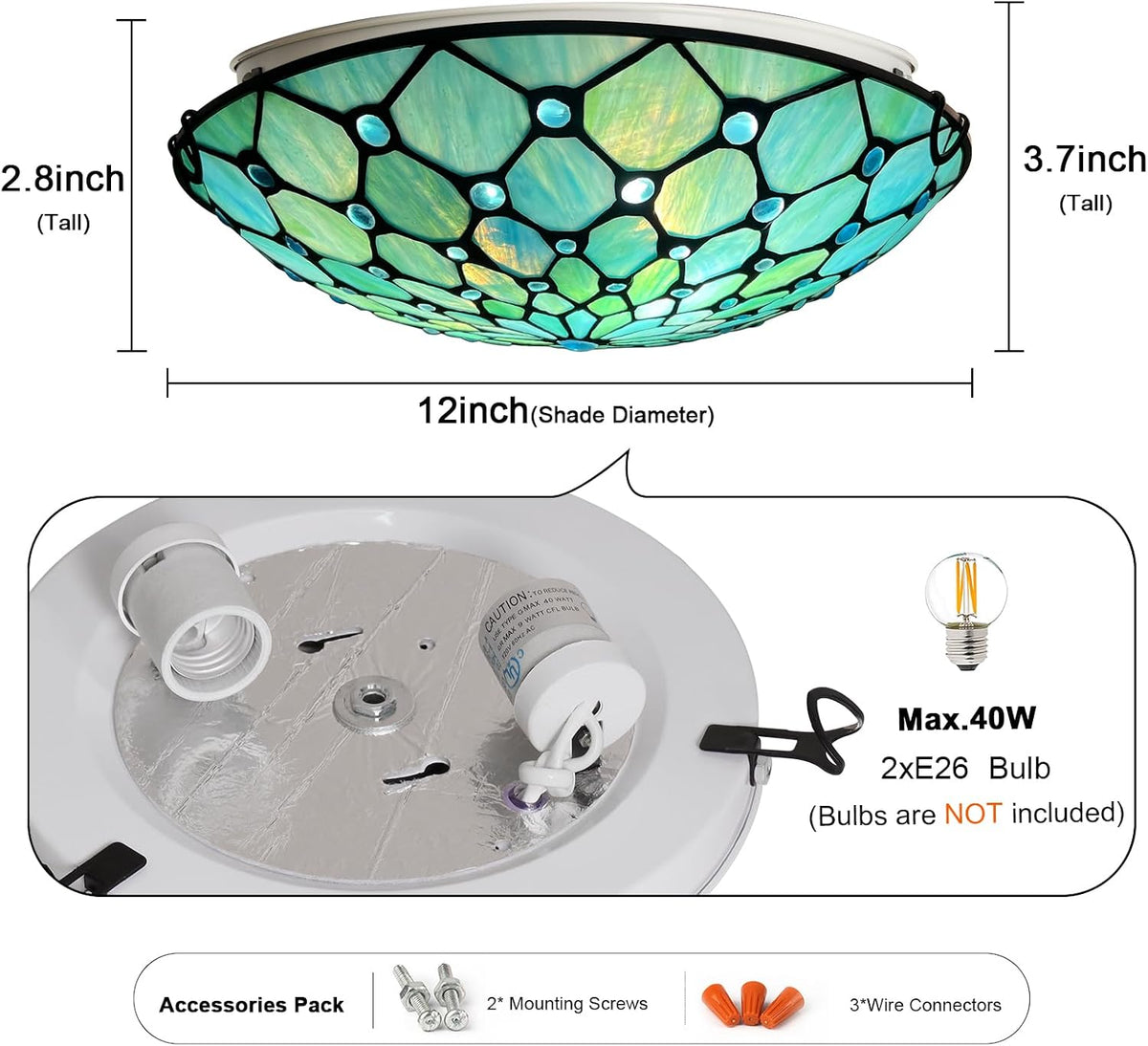 ARTZONE 12-inch Blue Tiffany Ceiling Light — model photograph 5