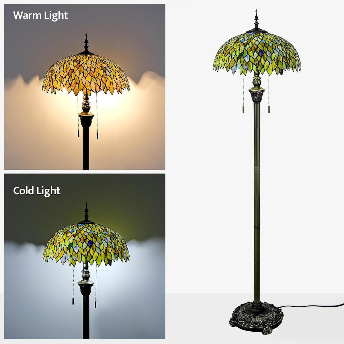 GILGGAK Green Leaves Tiffany Floor Lamp — model photograph 2
