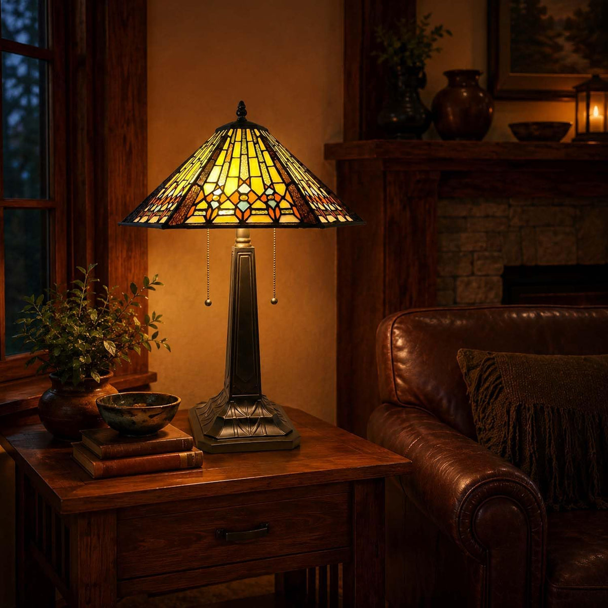 Bieye L13021 Amber Mission Table Lamp — model photograph 2