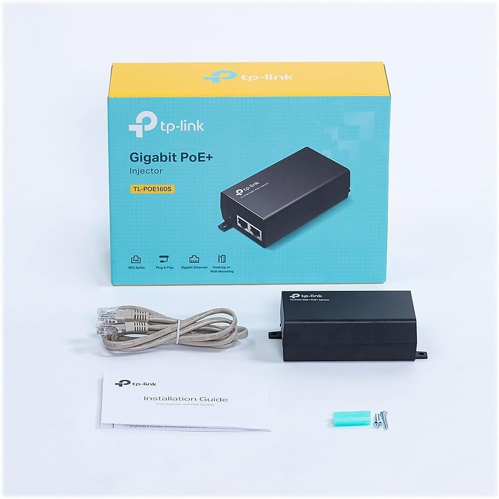 TP-Link TL-POE160S injector original retail box and accessories photograph