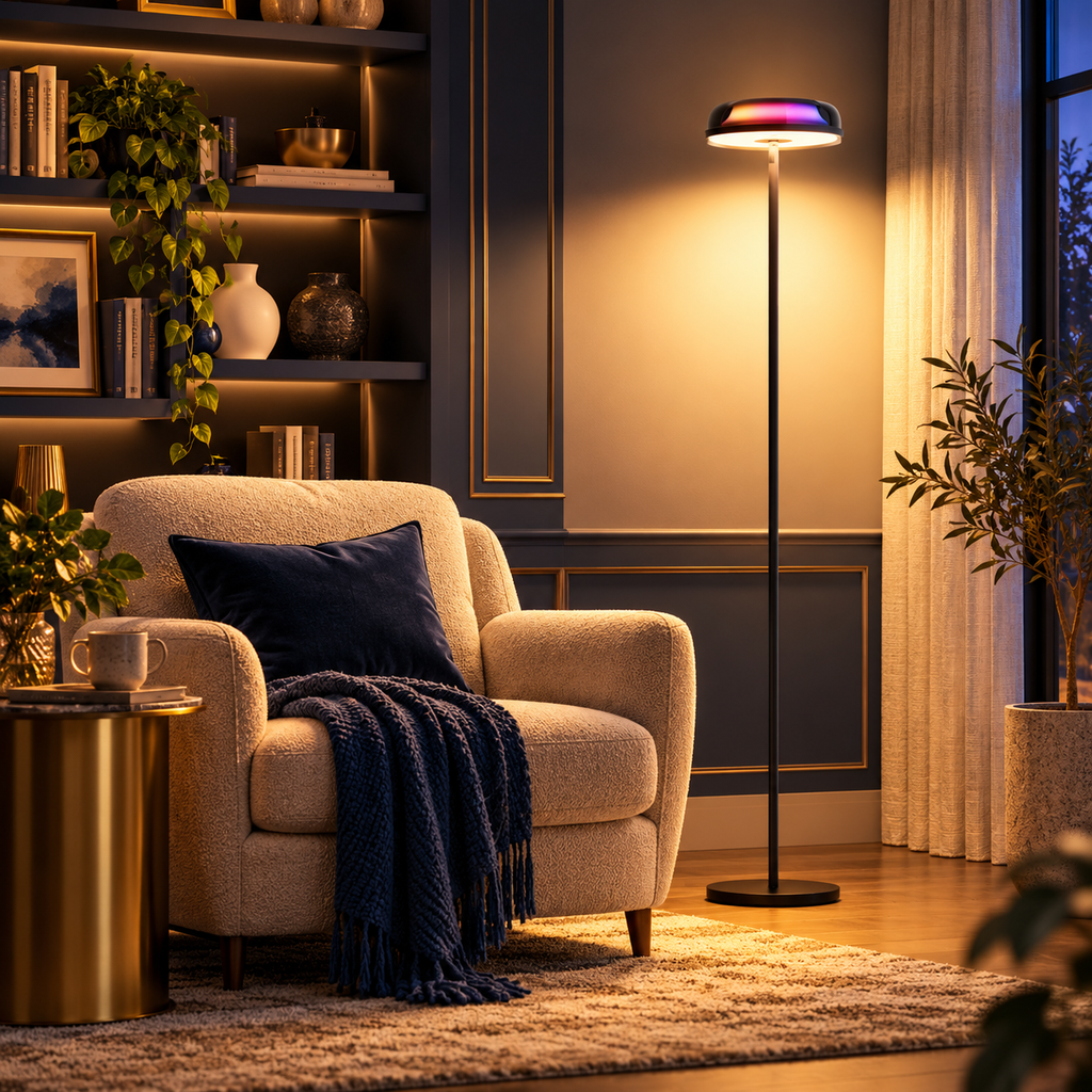 Govee Uplighter warm reading light — edited lifestyle visualization